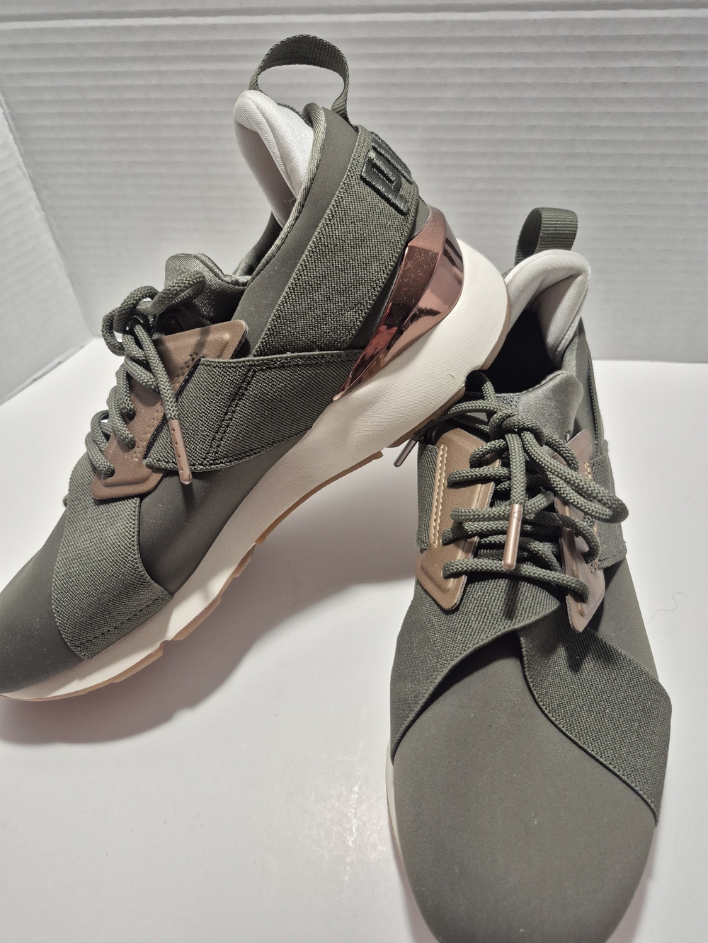 Olive Green Athletic Sneakers with Rose Gold Accent